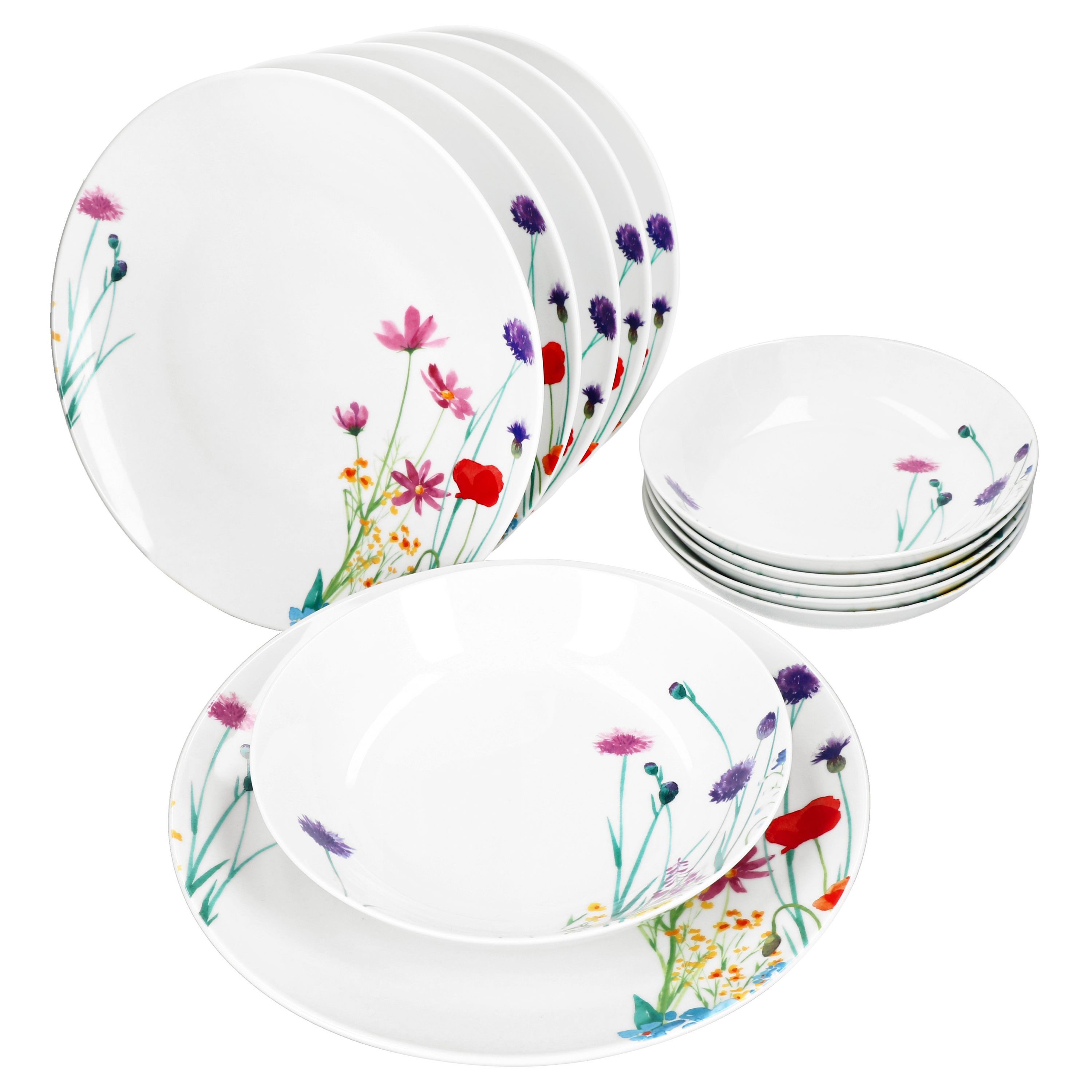 MamboCat Tafelservice 12tlg Tafelservice Marie Porzellan 6 Personen Blumen, Porzellan