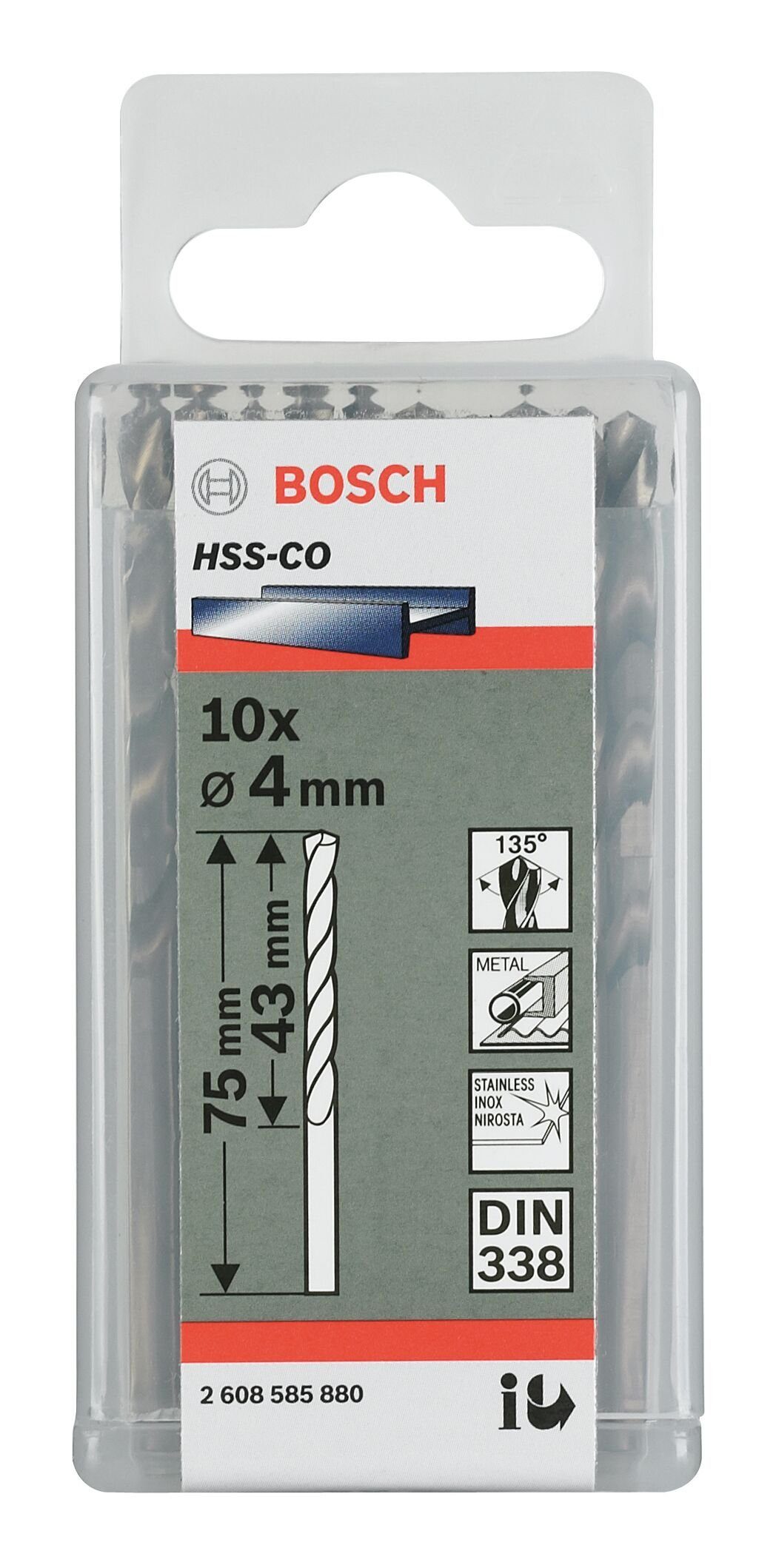 mm - - (DIN x 338) HSS-Co BOSCH Stück), 4,3 80 (10 10er-Pack 47 Metallbohrer, x