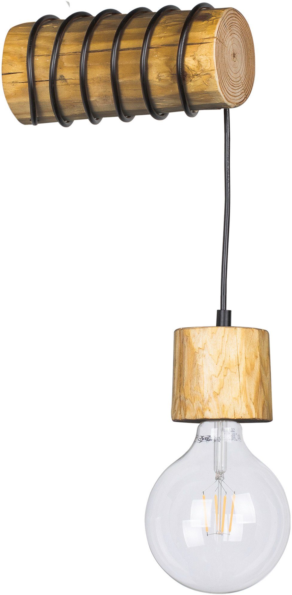 SPOT Light Wandleuchte TRABO PINO, Leuchtmittel wechselbar, Holzbalken aus massivem Kiefernholz Ø 8-12 cm, Nachhaltig