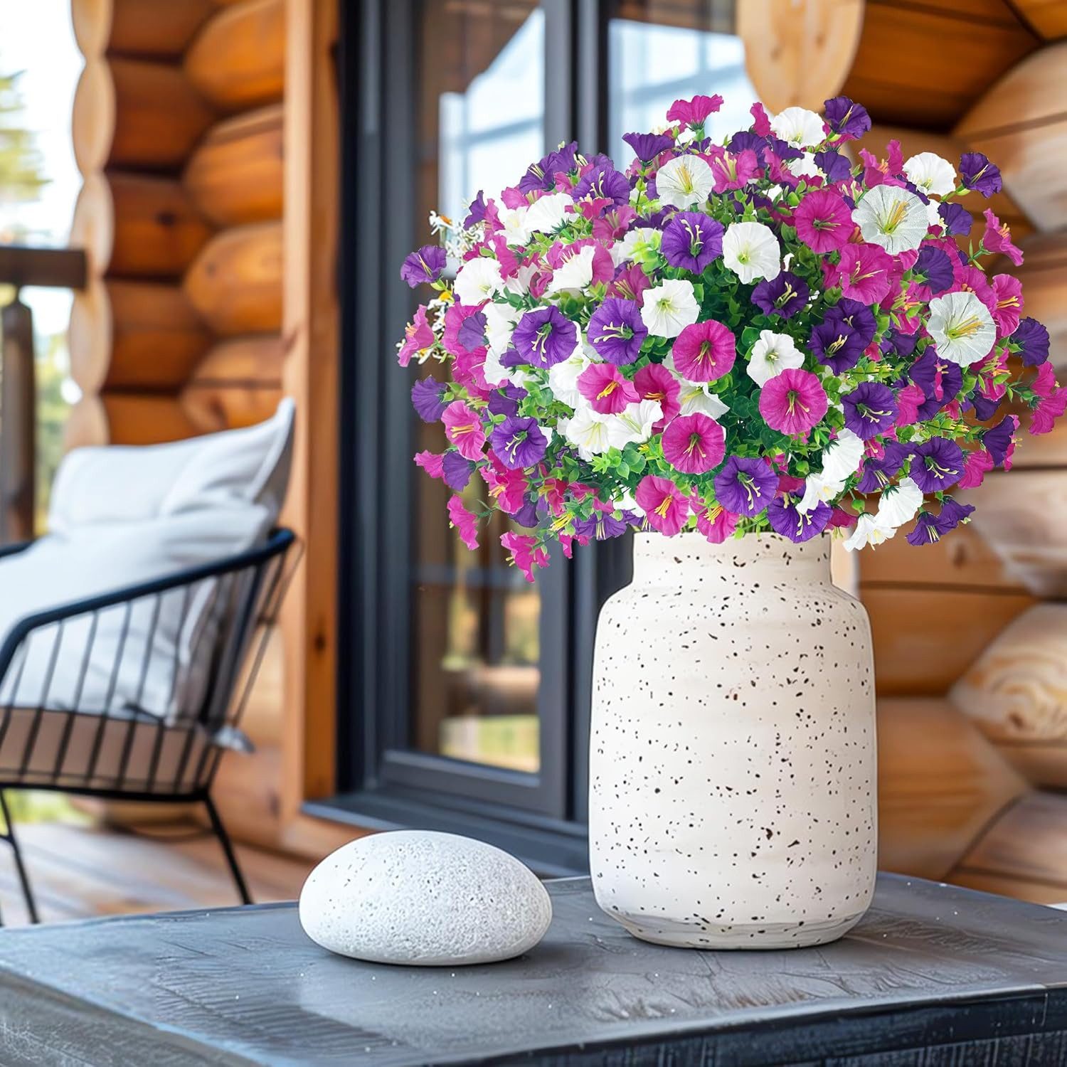 Kunstblumenstrauß 9er Set bunte künstliche Petunien für Balkon & Außenbereich, FOUORTUNATE-BEE, Künstliche Hängepetunien für Balkon- und Blumenkasten-Deko