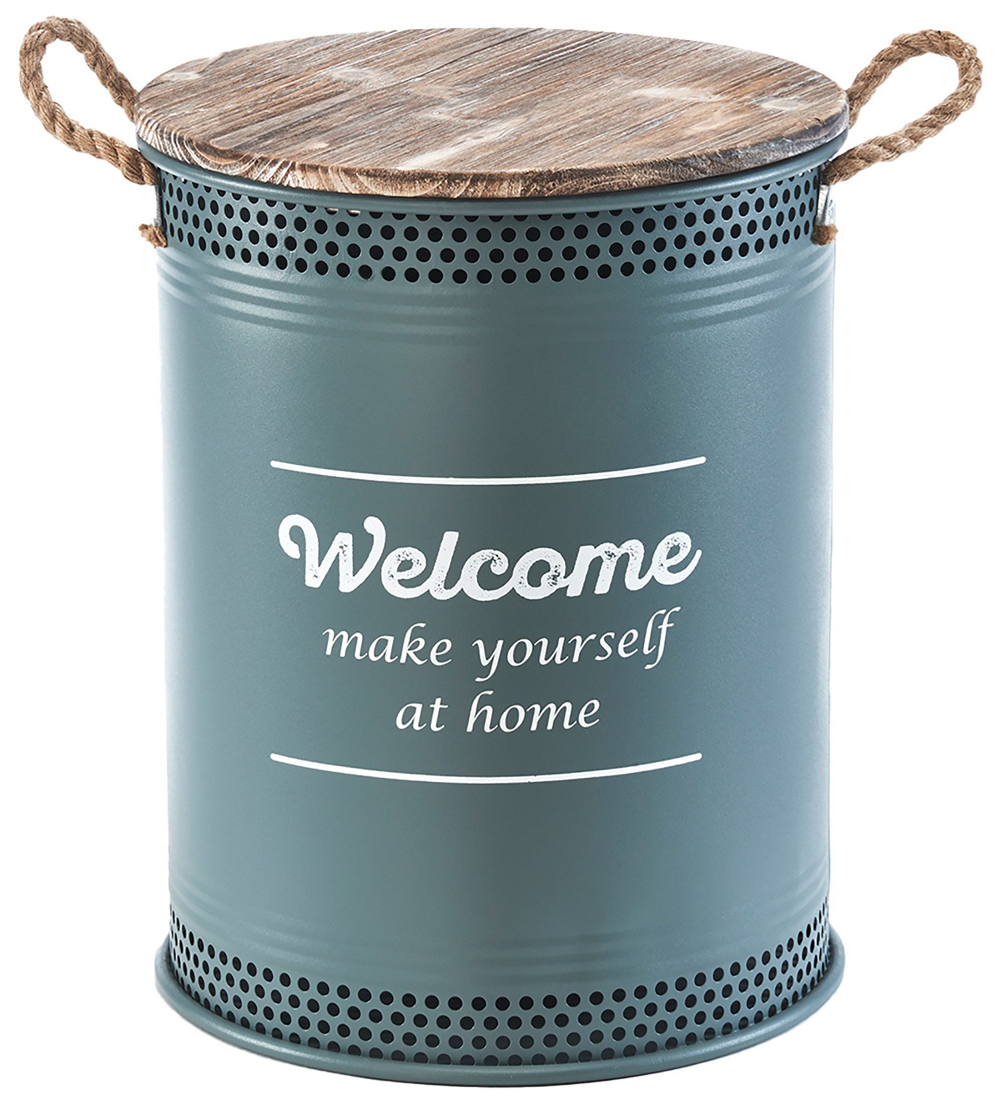 Kobolo Wäschekorb WELCOME GREY Blaugrau - Metall und Holz mit Deckel und Griffen (Stück, 1 St., mit Deckel und Griffen), Gr. L 40 x 52 cm