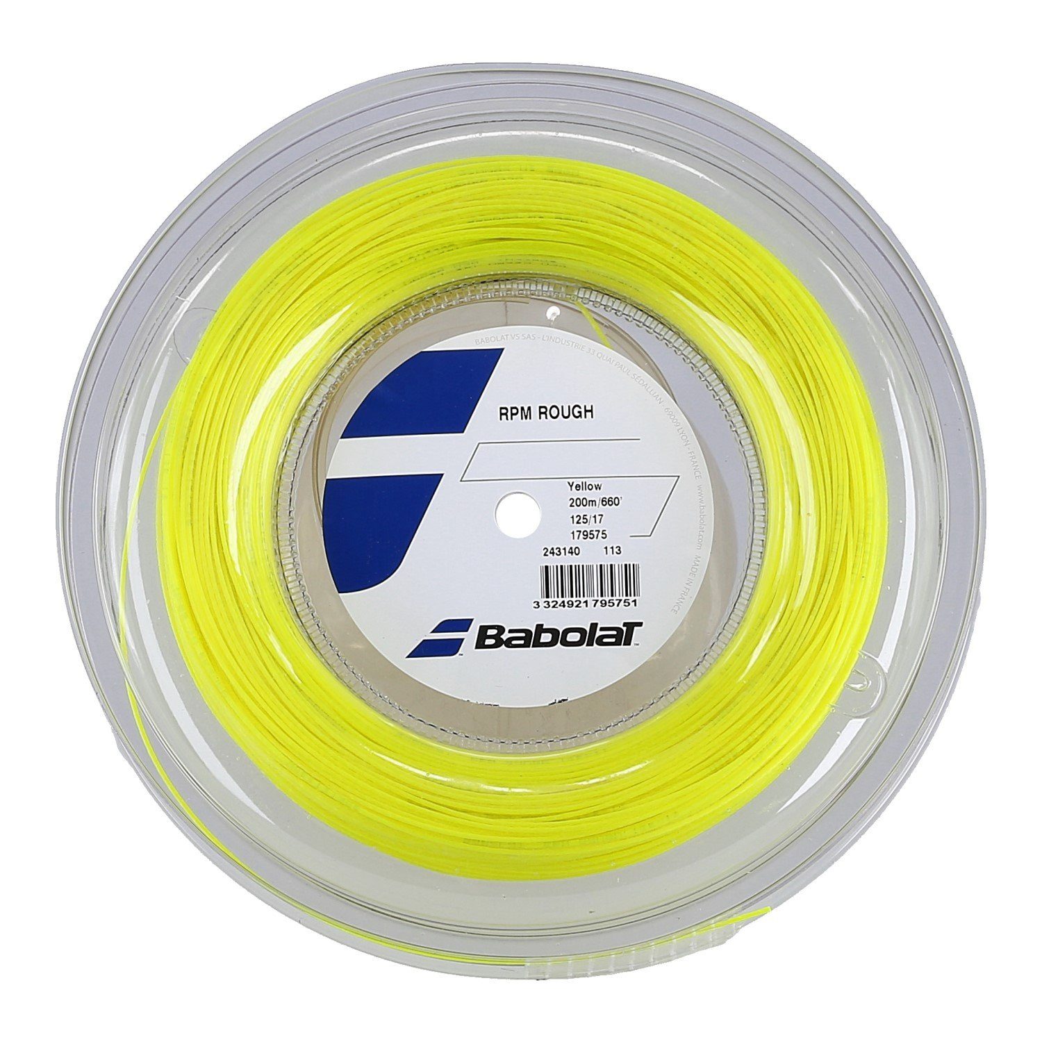 Babolat Tennissaite RPM Rough (Haltbarkeit+Spin) gelb 200m Rolle, Saitendicke: 1.25