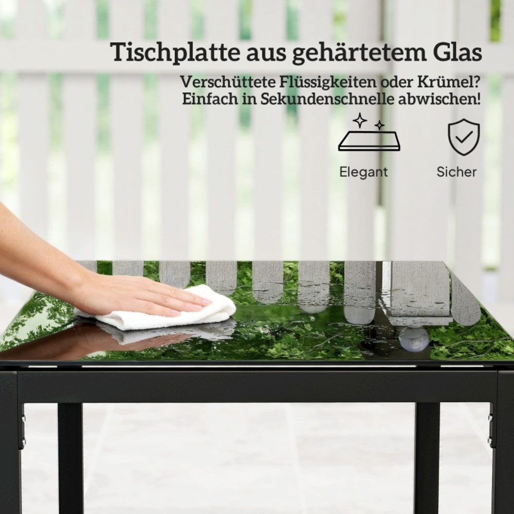 MODFU Sitzgruppe Bestehend aus 2 Gartenstühlen, Couchtisch und abnehmbaren Kissen, (Set, 3-tlg., Praktisches Gartenmöbel für Terrasse, Balkon und Außenbereich), 55x58x76cm, 3-teiliges Bistroset mit Rattanoptik in Dunkelgrau