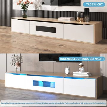 autolock TV-Schrank TV-Lowboard Fernsehschrank TV-Tisch Variable LED-Beleuchtung Hochglanz-TV-Schrank Schwarz und Weiß farbwechselnder Schrank