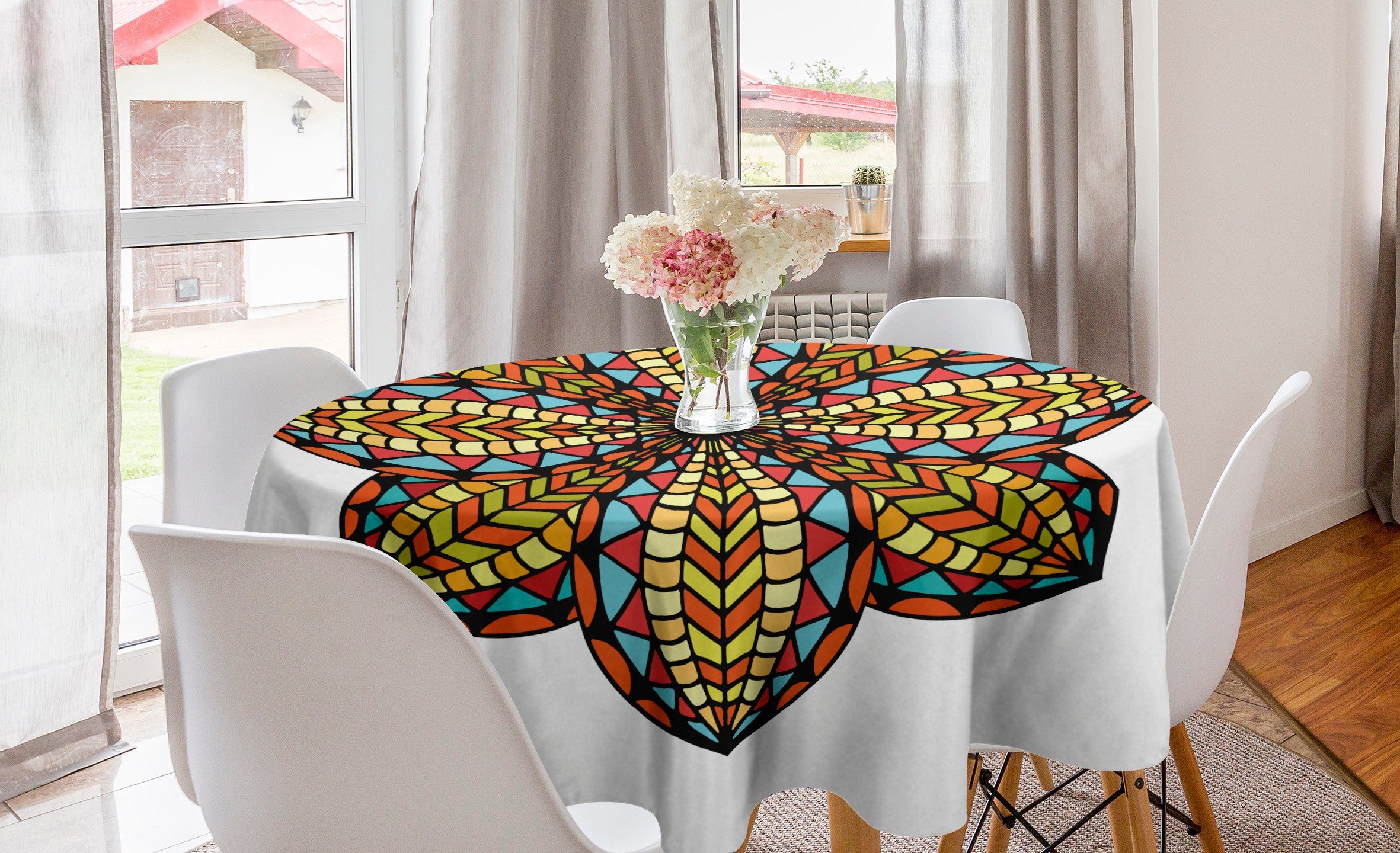 Mandala Blumen Bunte Esszimmer Abakuhaus Abdeckung Küche Kreis Tischdecke Dekoration, Tischdecke für