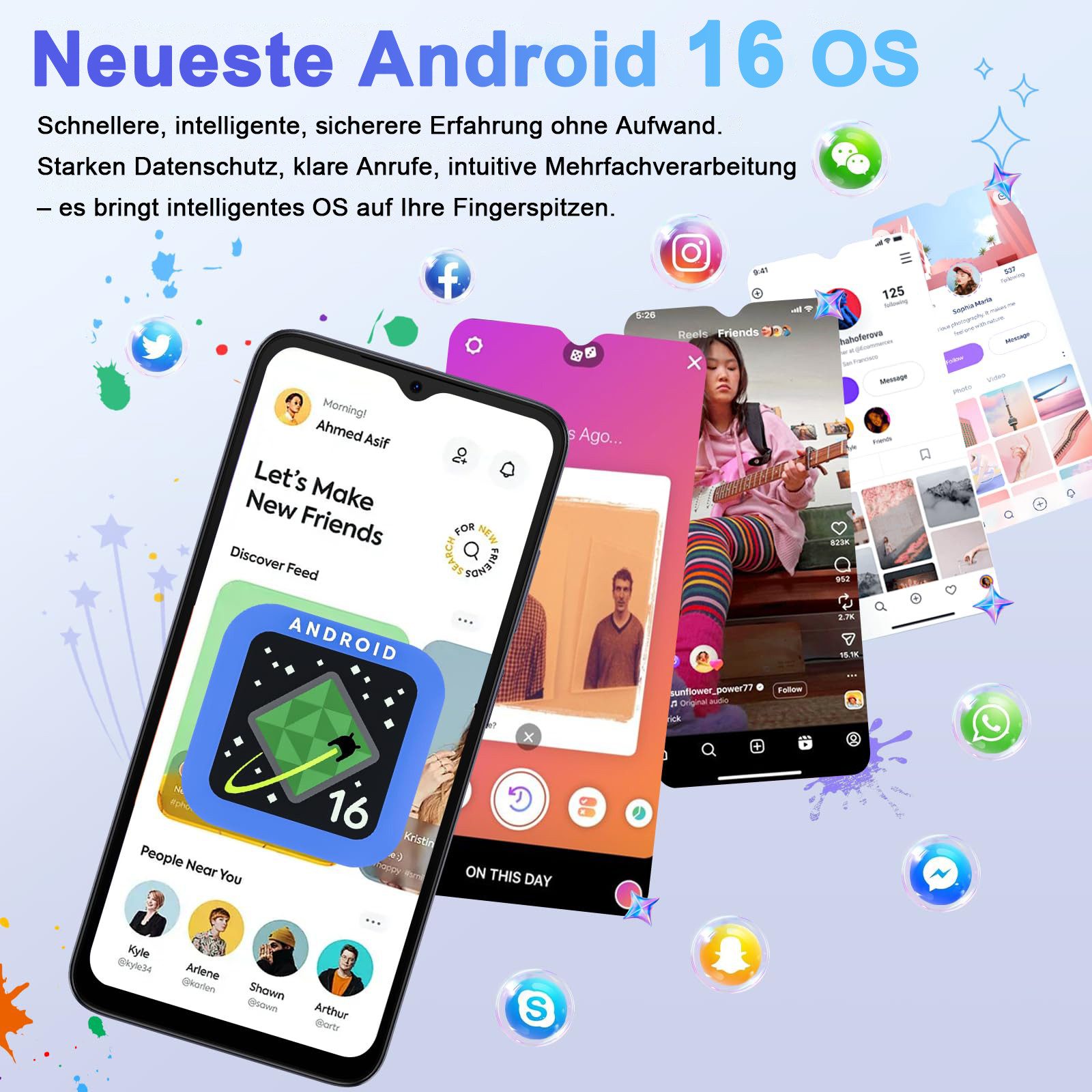 DOOGEE NOTE56 Plus 48GB RAM+256GB ROM Android 16 Smartphone (16,66 cm/6.56 Zoll, 256 GB Speicherplatz, 50 MP Kamera, 6150mAh, Fingerabdruck, Dual SIM 4G, NFC, OTG, GPS, Ohne Vertrag)