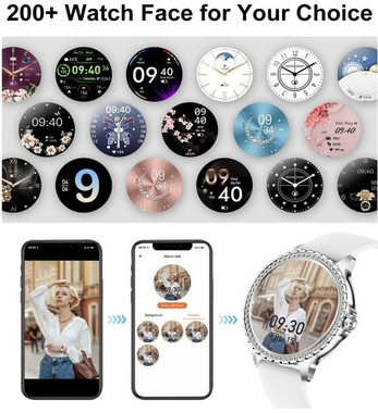 Lige Smartwatch, Damen Elegant Mit Telefonfunktion Wasserdicht Rund Silber Smart Watch