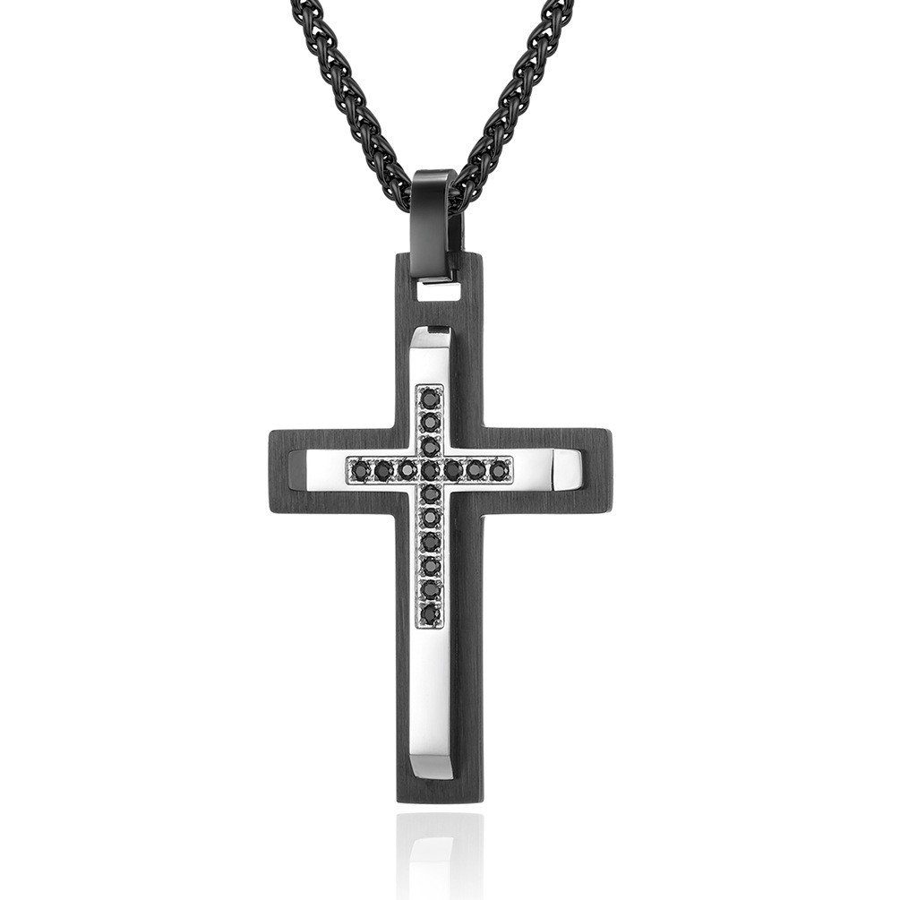 Karisma Schmuck Kettenanhänger Kreuzanhänger Edelstahl Kette Vicenza 3mm Dicke Zirkonia, Herrenschmuck PSS506
