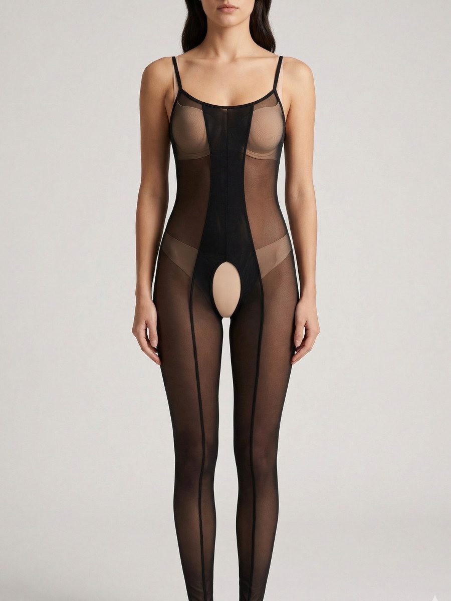 Elegant Love Bodystocking-Ouvert Stilvoller Netz-Catsuit – Dessous mit offenem Schritt & Strumpfhose Strümpfe – Netzstrumpfhose & Body in Schwarz, S–L