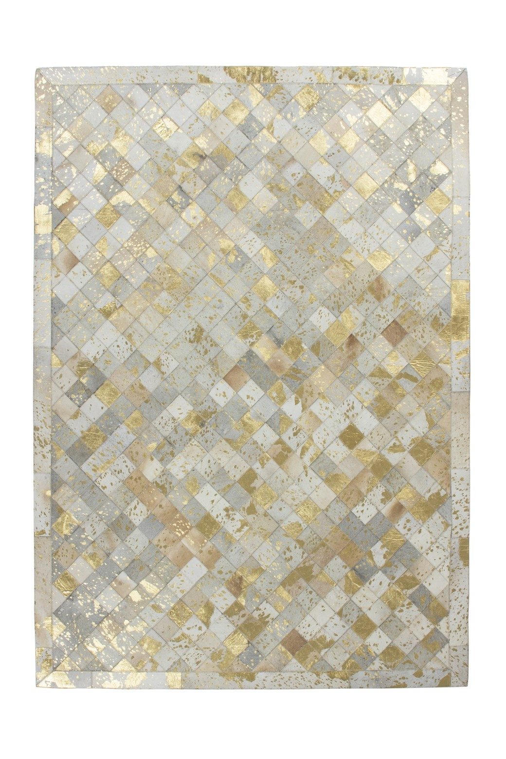 Kayoom Teppich in Elfenbein / Gold, 100% Leder - 150x80cm (LxB)