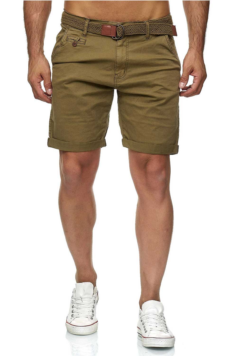 INDICODE Shorts Herren kurze Hose mit Gürtel - Conor - Aus Baumwolle - Regular Fit Freizeithose - Sportlich eleganter Look - Bequemes Stretch Material