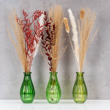 Levandeo® Dekovase, 3er Set Vase Glas Grün H14cm Flasche Blumenvase Tischdeko Frühling