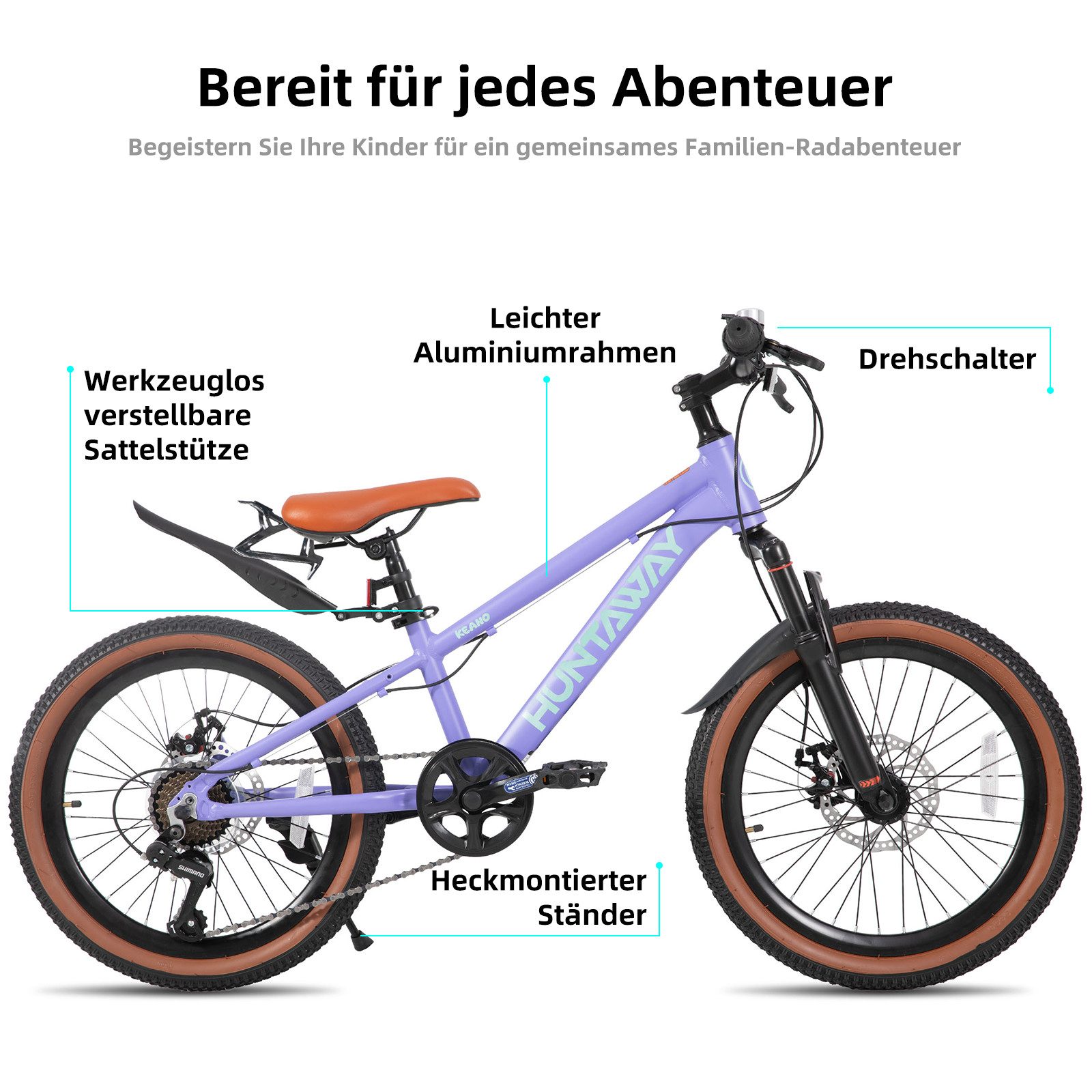 HILAND Kinderfahrrad 20"/24" Alu-Mountainbike Shimano 7-Gang, Federgabel & Scheibenbremsen