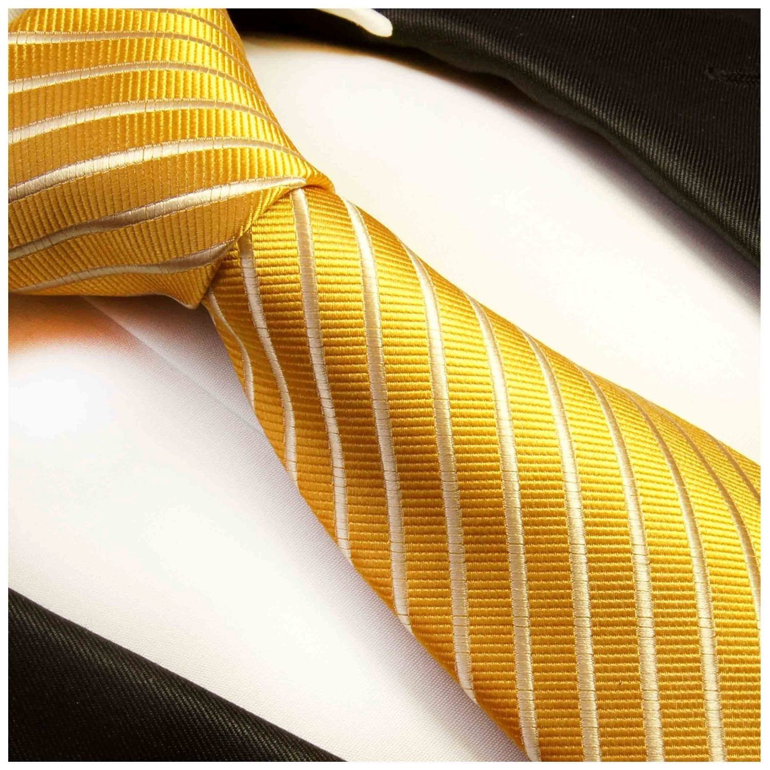 Paul Malone Krawatte Herren modern Krawatte Einstecktuch) Breit mit (Set, (8cm), 100% Seide 899 gold Seidenkrawatte gestreift 2-St., Tuch und