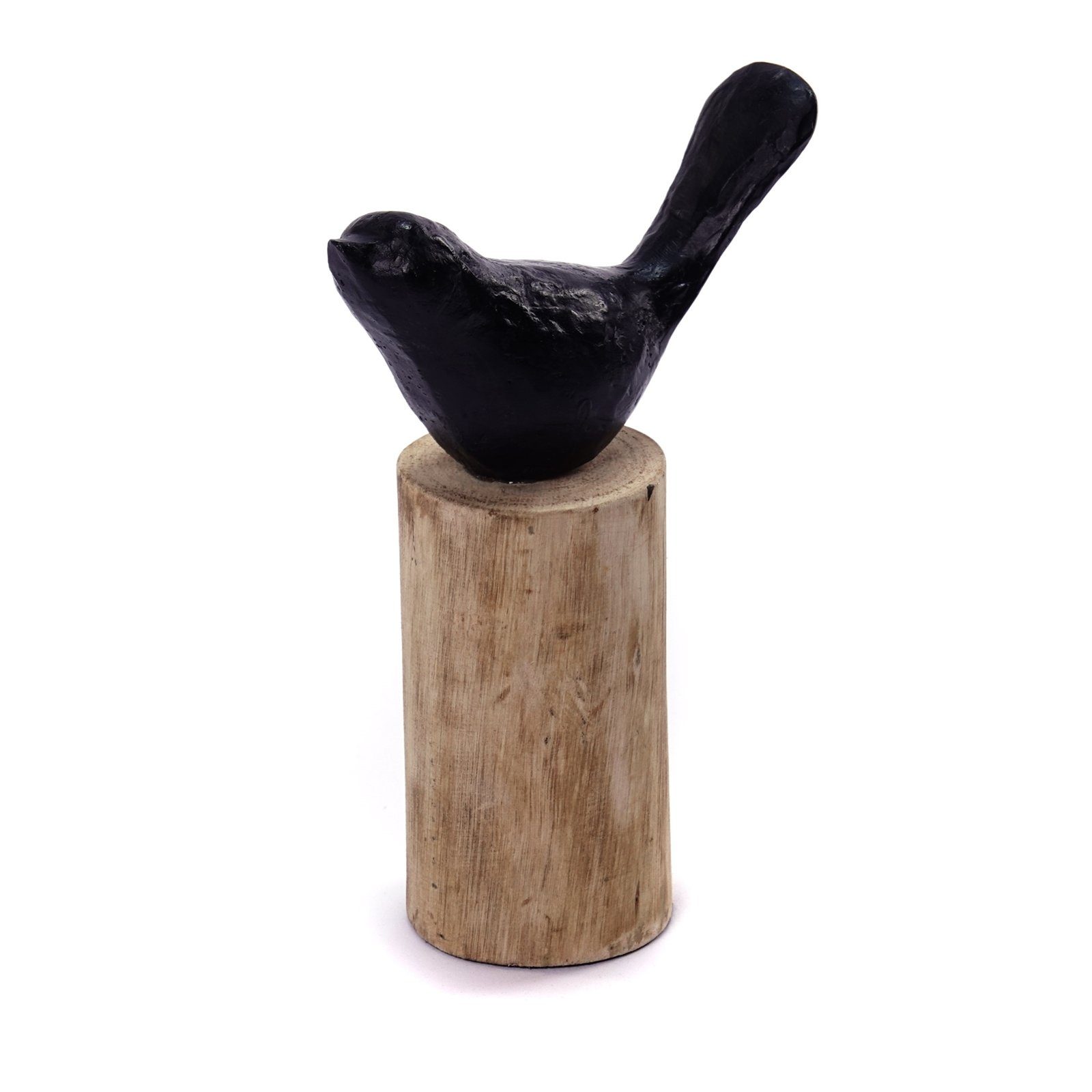 CREEDWOOD Skulptur VOGEL SKULPTUR "BIRDY", Mangoholz, 22cm, Vogelfigur auf Baumstamm