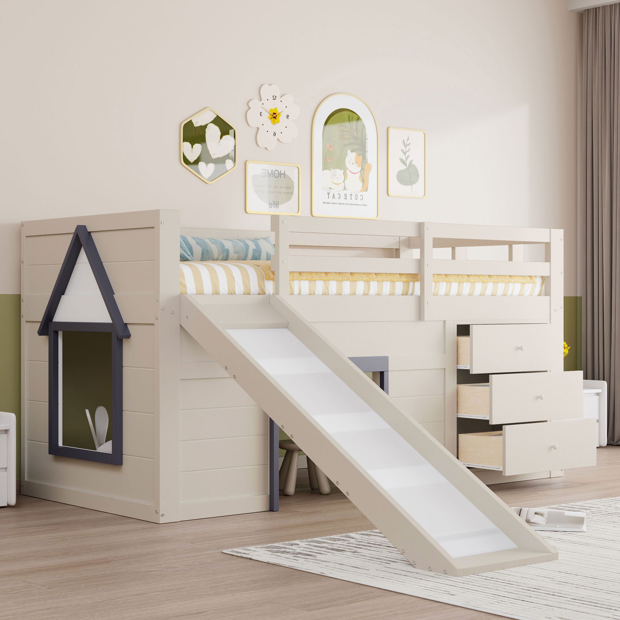 Flieks Hochbett Hausform Kinderbett 90x200cm mit günstig online kaufen