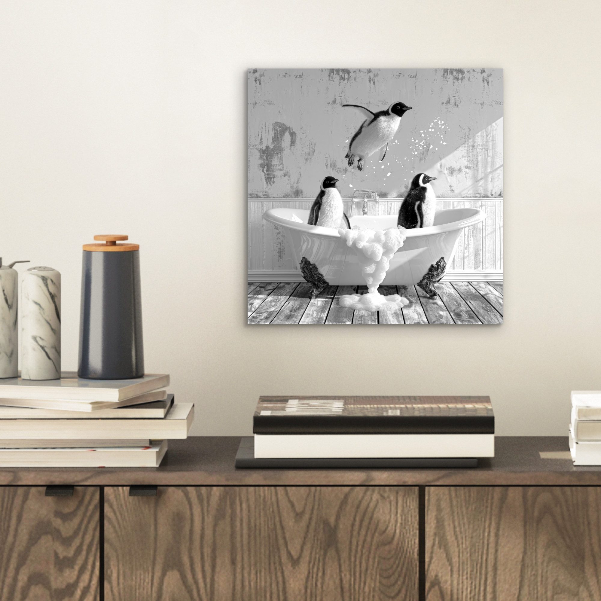 MuchoWow Metallbild Pinguine - Vintage - Tiere - Schwarz - Weiß, Inkl. Aufh günstig online kaufen