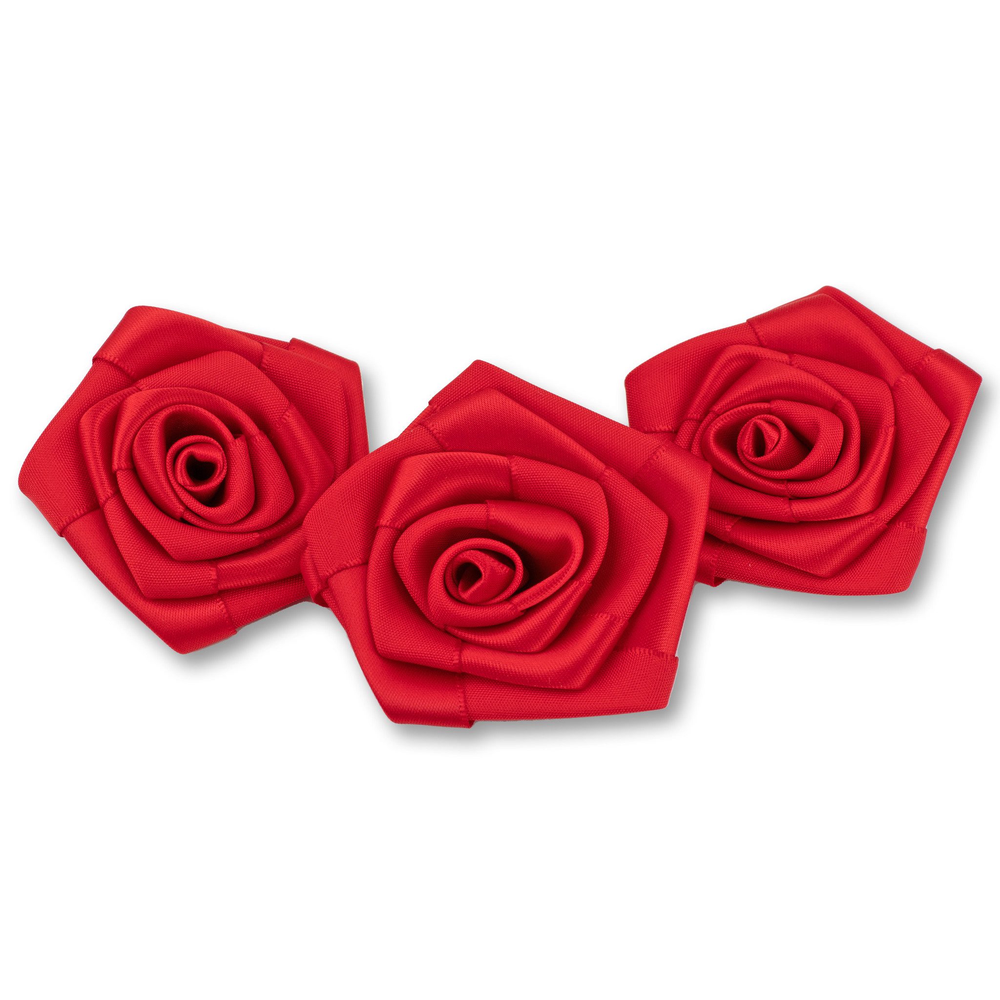 Creativery Streudeko, Satinrosen 6cm zum Basteln & Aufnähen 3 Stück Rot