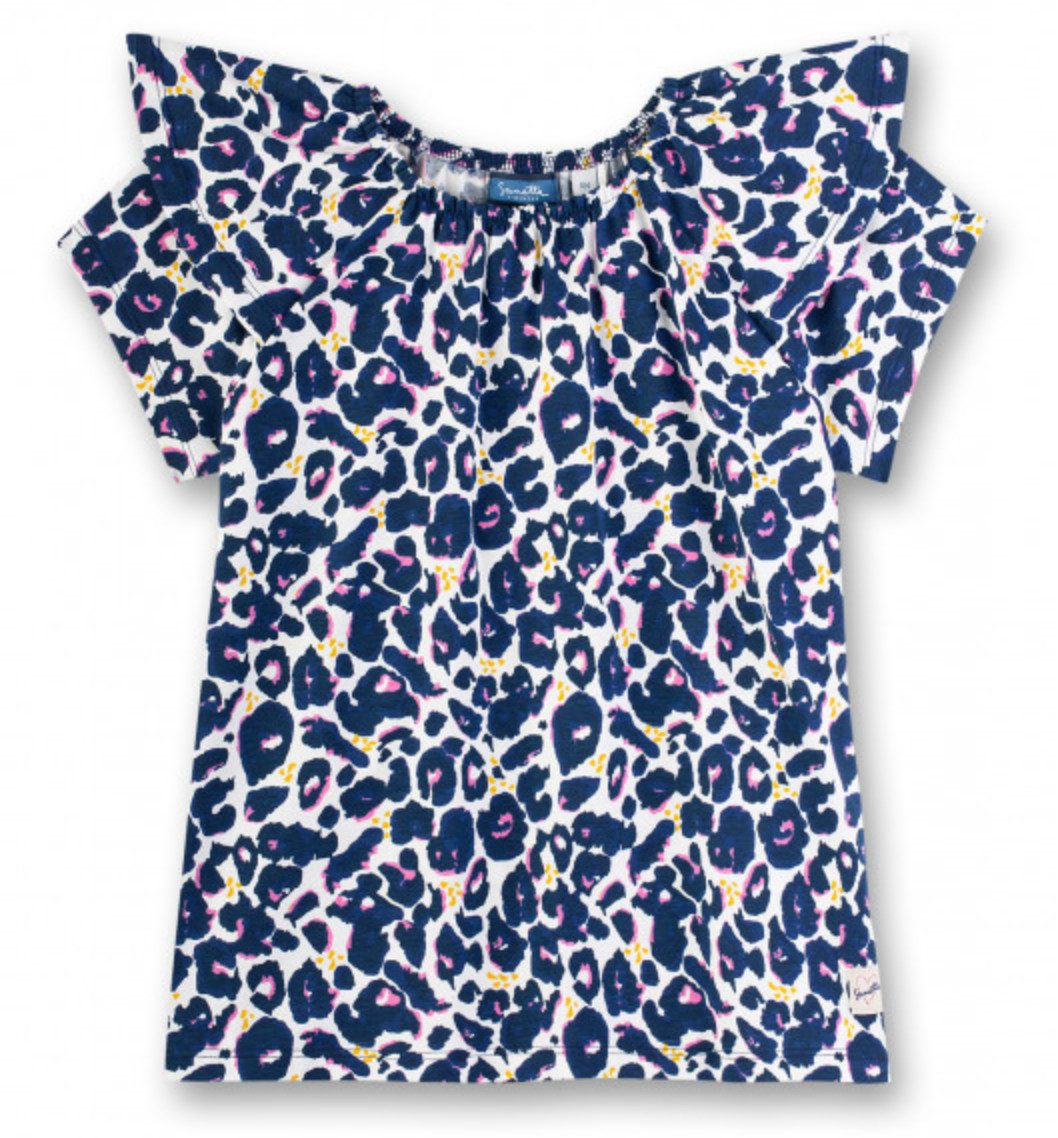 Sanetta T-Shirt Mädchen T-Shirt Bio Baumwolle Leo Print weiß blau