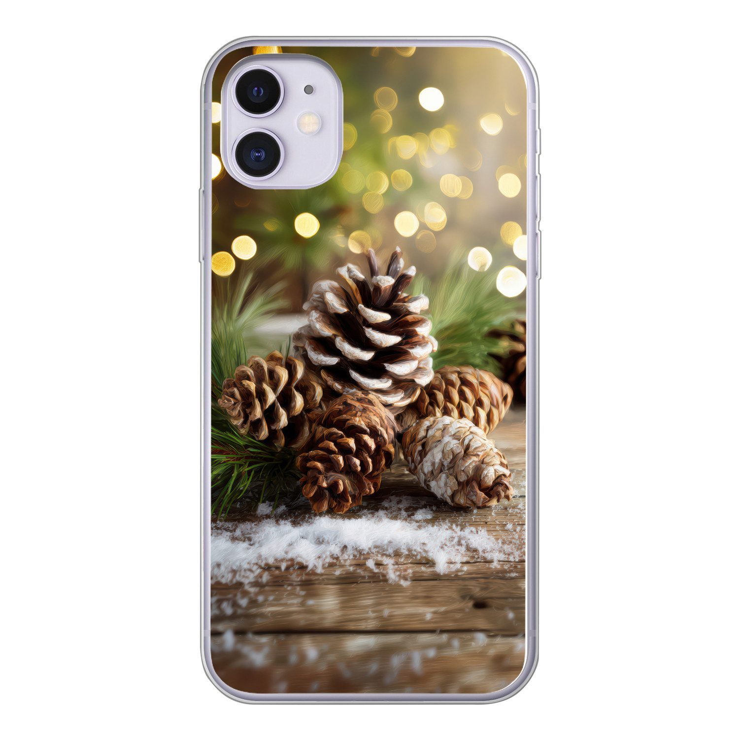 MuchoWow Handyhülle für Apple iPhone 11 Tannenzapfen - Weihnachtsstimmung - Braun - Grün, Smartphone-Bumper, Print, Handy Schutzhülle Dünn