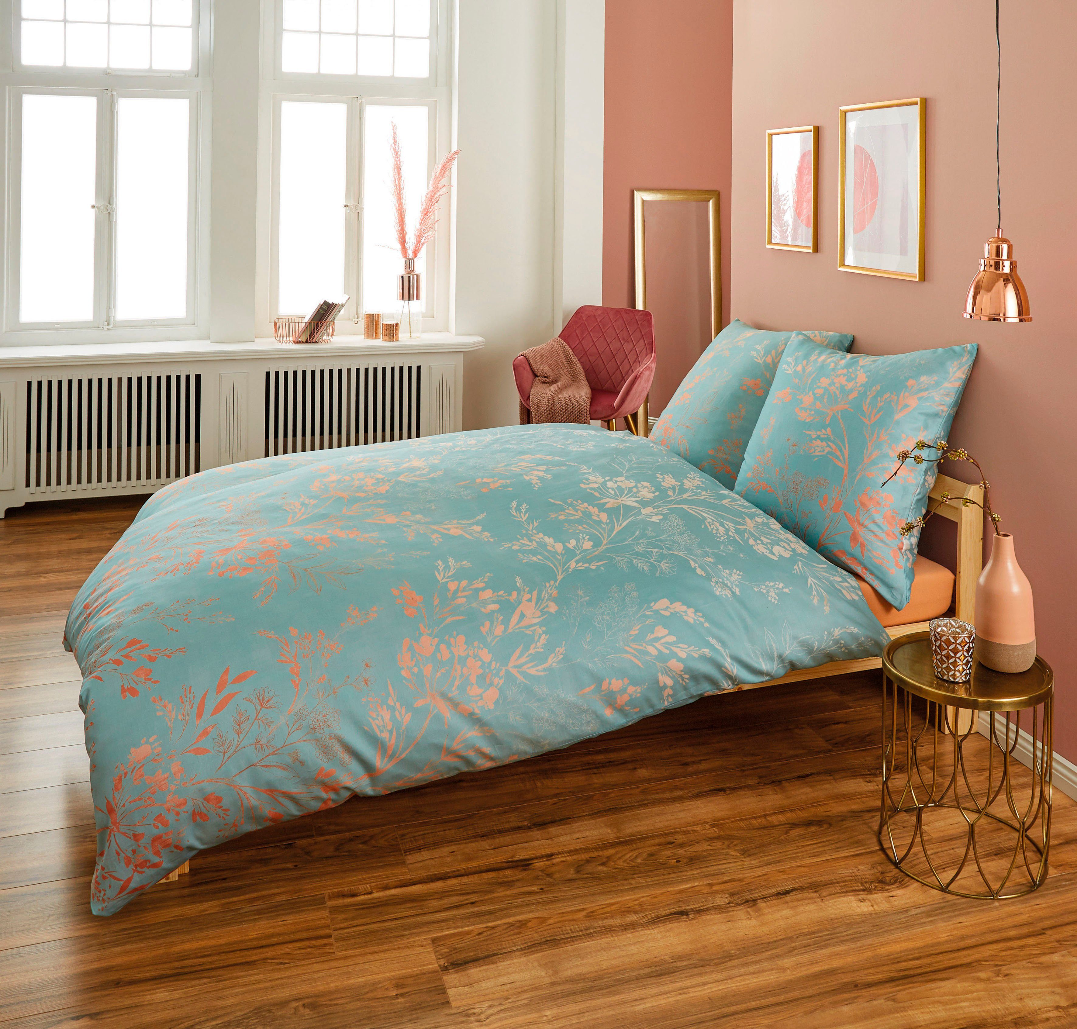 Kleine Wolke Bettwäsche Kate in Gr. 135x200 oder 155x220 cm, Mako-Satin, 2 teilig, Bettwäsche aus Baumwolle, elegante Bettwäsche mit floralem Muster – Bild 2 von 3