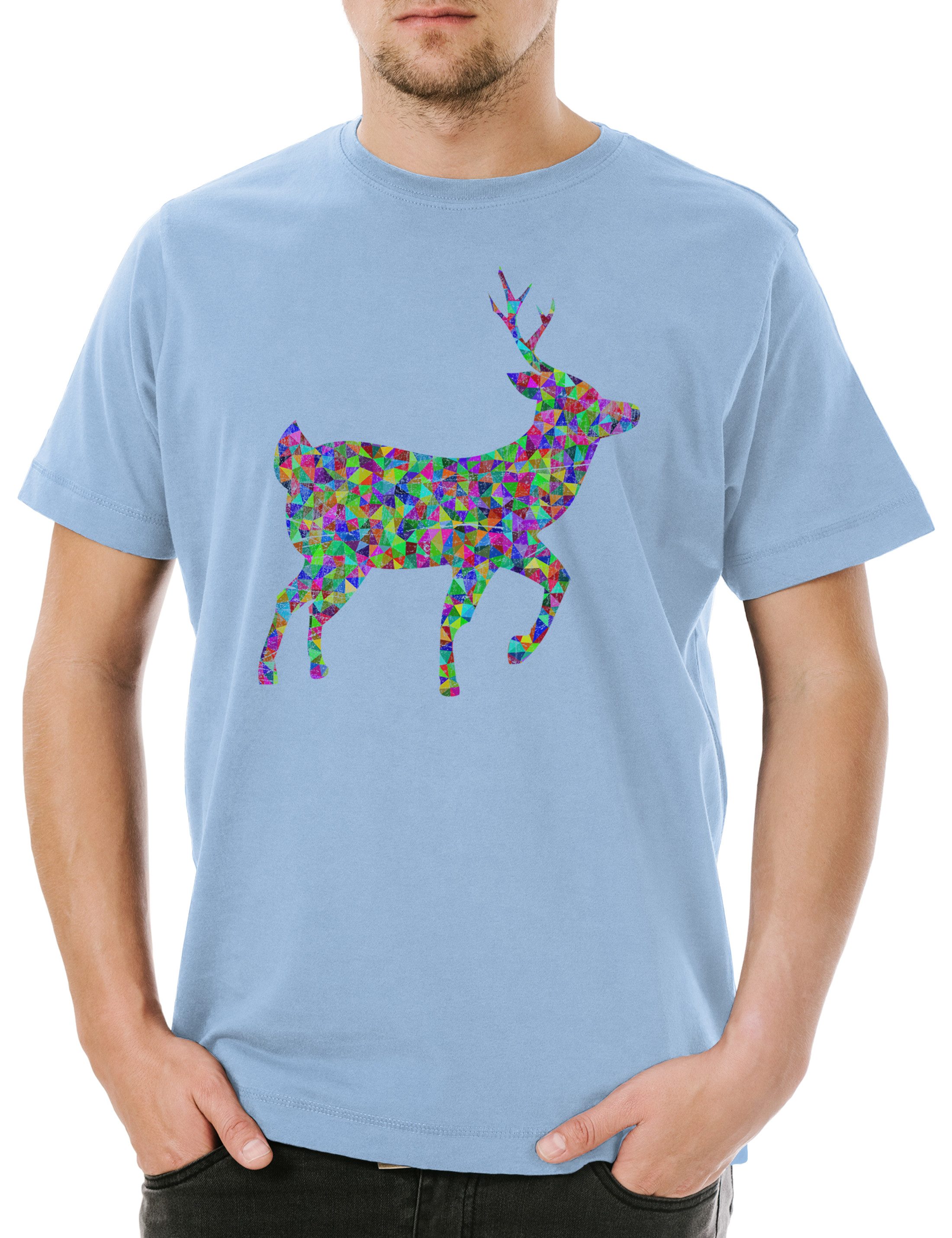 Urban Backwoods Print-Shirt Colored Deer Herren T-Shirt Hirsch Reh Wild Jagd Jägerin Rehkitz Toon (1-tlg) Cartoon Comic Look Farben