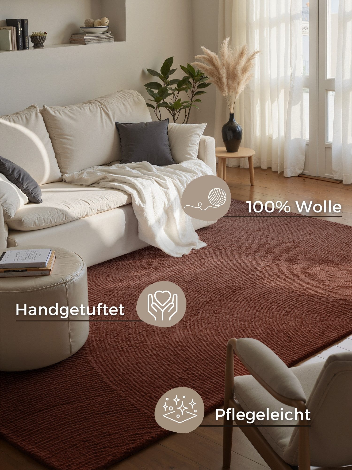 HANSE Home Wollteppich Calmio, auch als Läufer und in rund, rechteckig, Höhe: 18 mm, Handgetuftet, Wolle, Natur, Wohnzimmer, Schlafzimmer, Skandi, Hygge