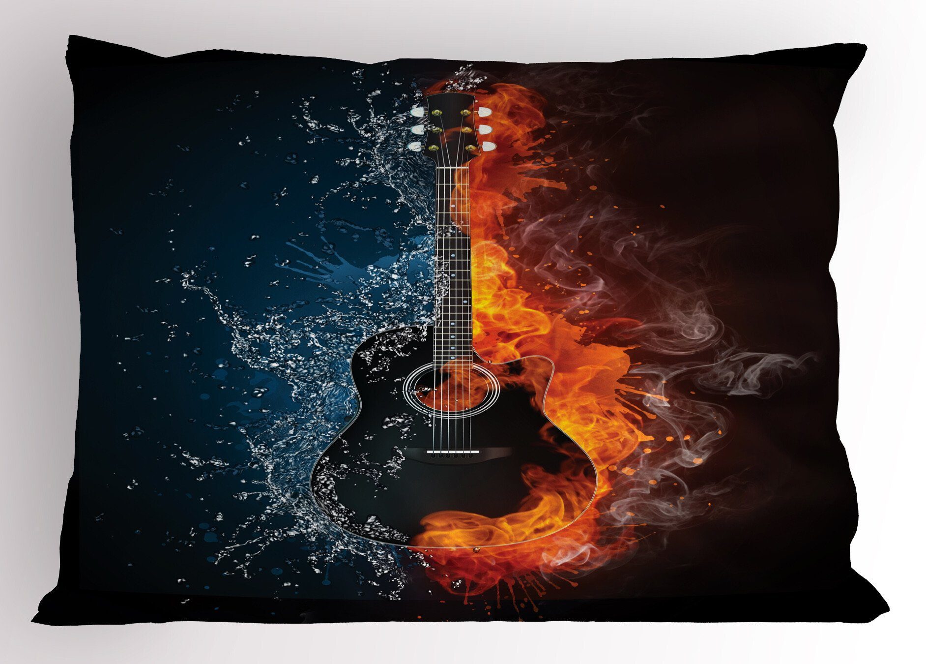Dekorativer Gitarre Abakuhaus Kissenbezüge (1 Wasser Design Size und Feuer Kopfkissenbezug, Stück), Gedruckter Effekt Standard