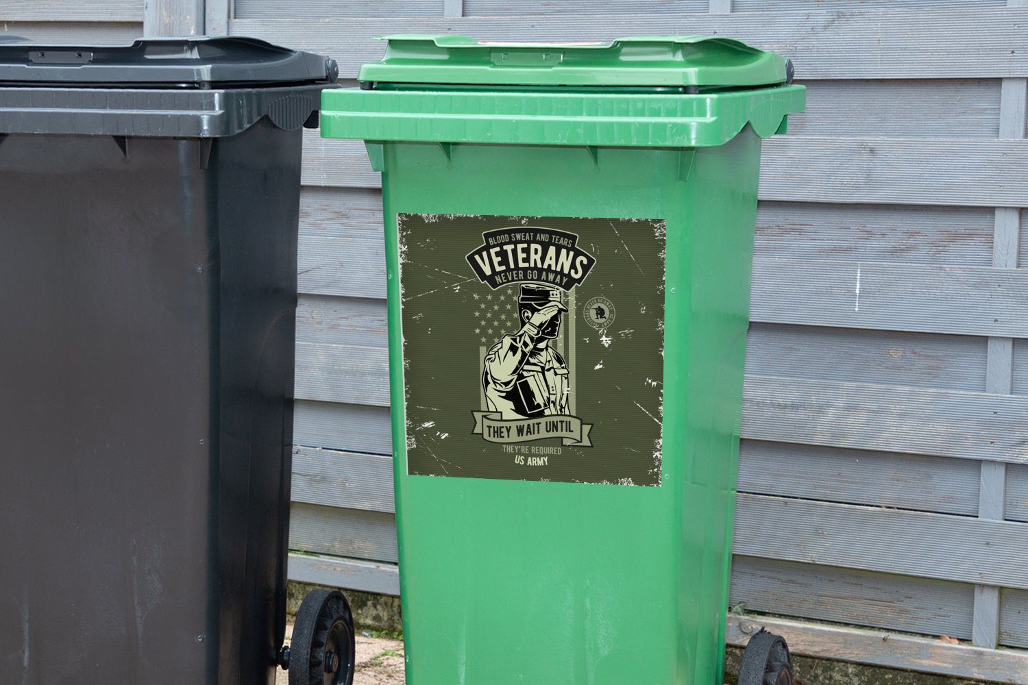Vintage Mülleimer-aufkleber, - Mülltonne, Fahne Container, Wandsticker Sticker, St), Abfalbehälter MuchoWow Armee - (1