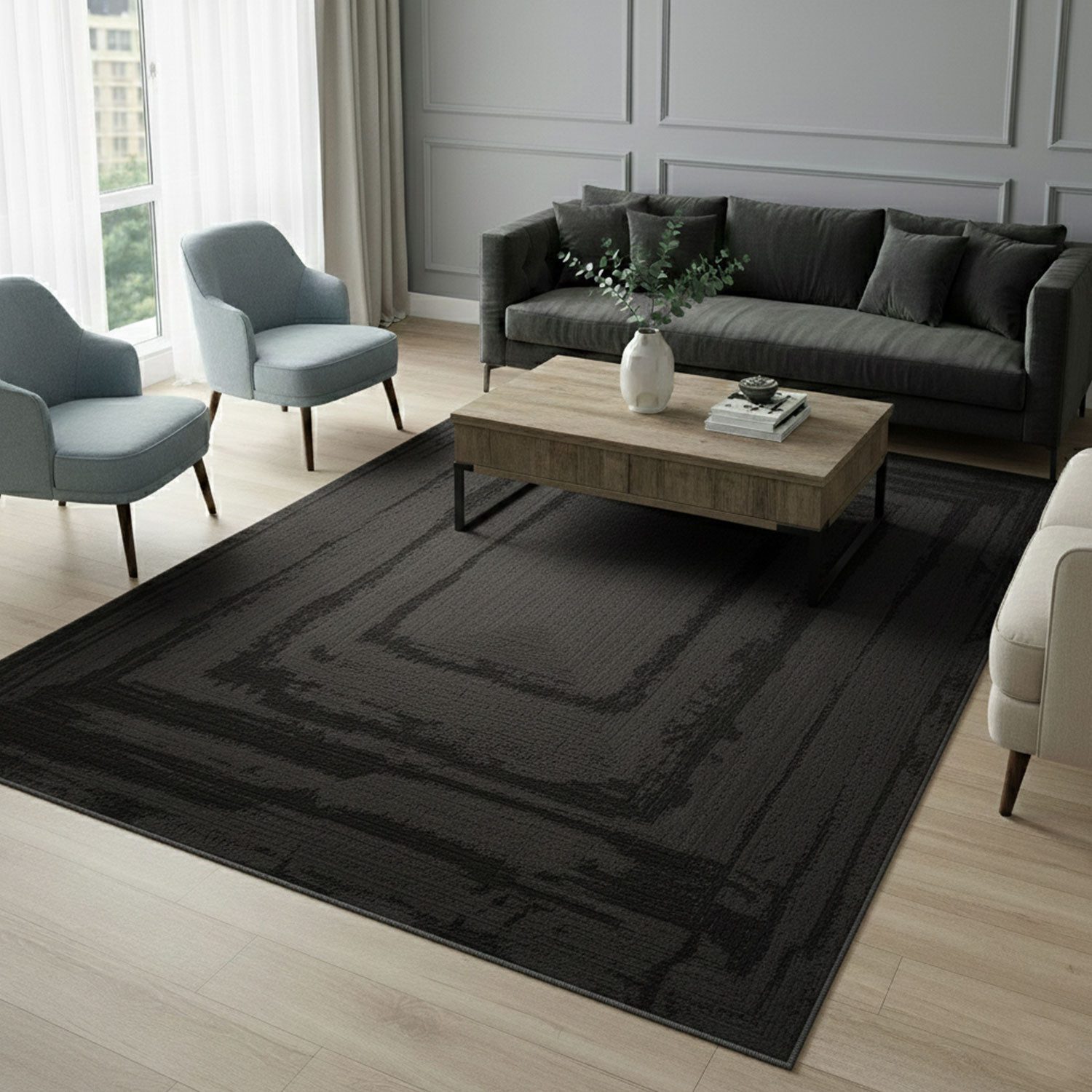 Vimoda Teppich Wohnzimmer neues premium Designteppich modern, Rechteckig, Höhe: 11 mm, Teppich Wohnzimmer 3D effekt Boho Einfarbig hoch-tief Bordüre