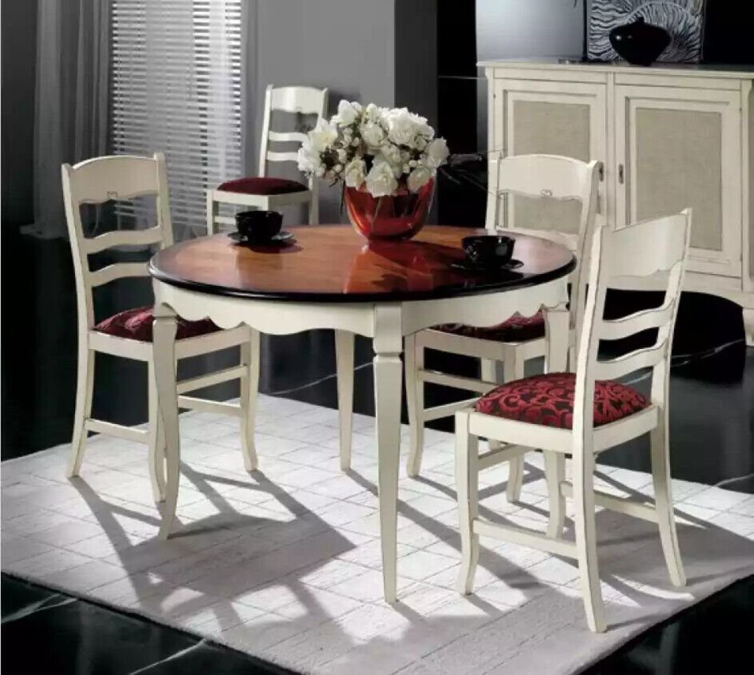 Kommode Essgruppe in Made Italy + Neu, Esstisch Weiß JVmoebel Stühle), Esszimmer-Set 4x Esstisch Holztisch (5-St., Stühle 4x Komplett