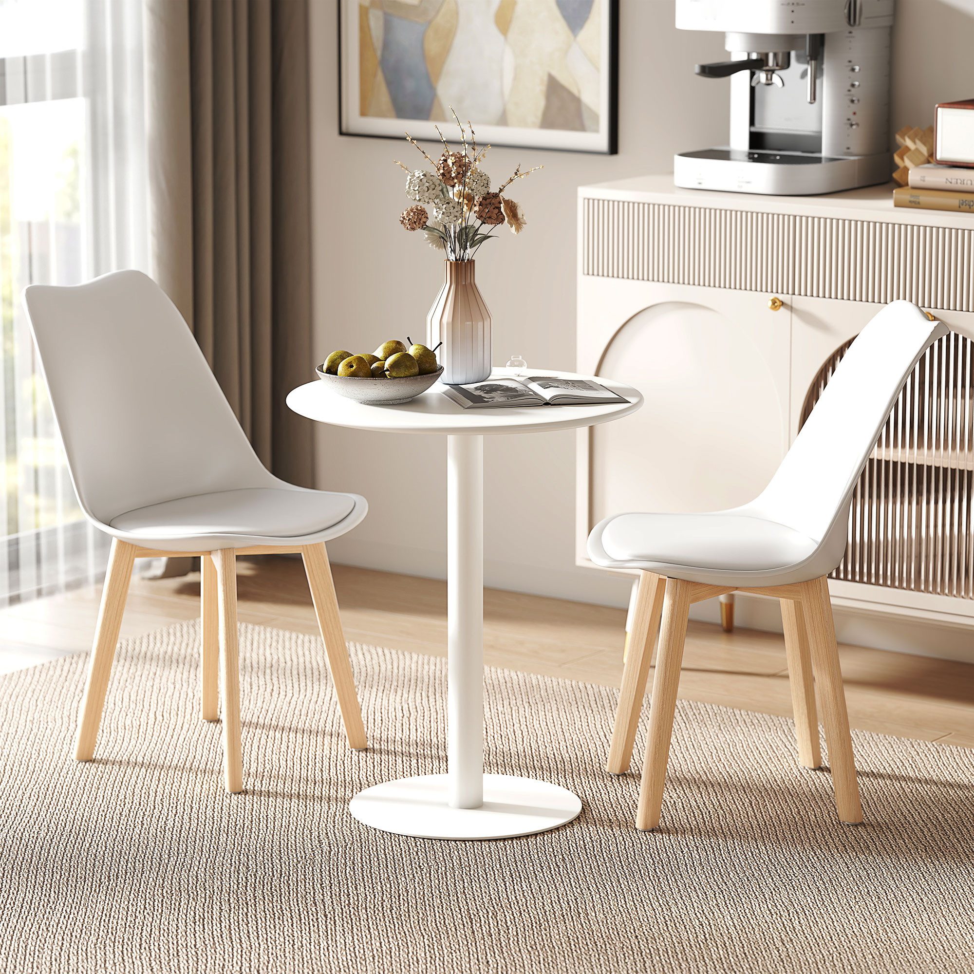 HOMCOM Esstisch Rund Säulentisch moderner Tisch für 2 Personen (moderner Esszimmertisch mit runder Tischplatte, 1-St., Kaffeetisch für drinnen und draußen), Stahl, 60 x 60 x 72 cm, Weiß