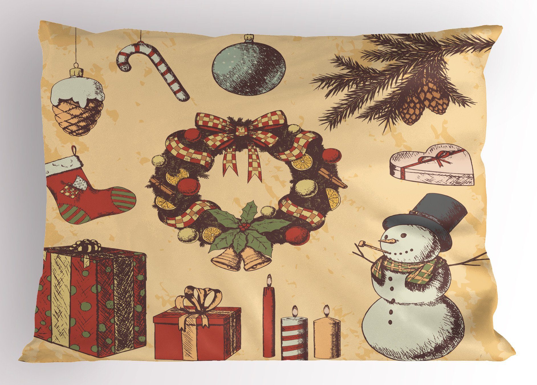 Kissenbezüge Dekorativer Standard King Size Gedruckter Kissenbezug, Abakuhaus (1 Stück), Weihnachten Kranz Ornamente Geschenke