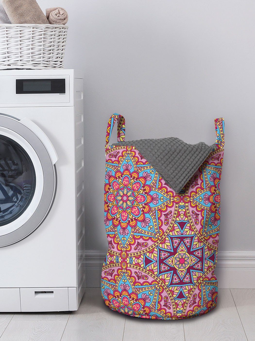 Hippie Kordelzugverschluss Wäschekorb Wäschesäckchen für lila Griffen Waschsalons, Mandala Abakuhaus mit