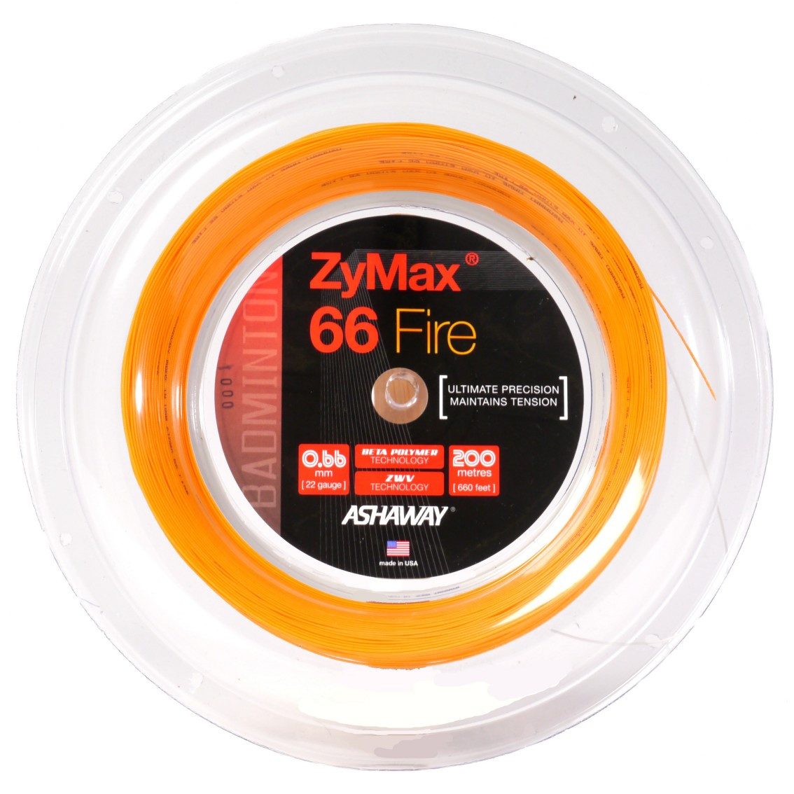 Ashaway Badmintonsaite Zymax 66 Fire orange 200m Rolle, Saitendicke: 0.66