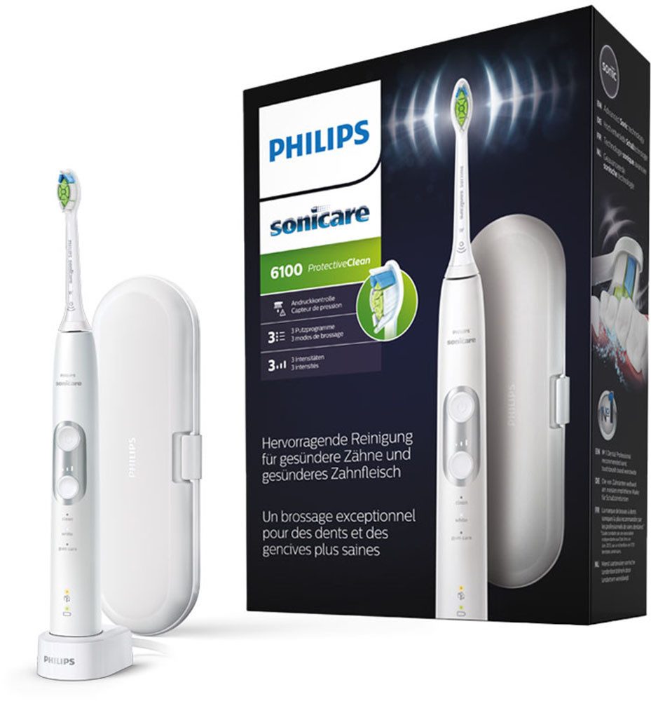 Philips Sonicare Elektrische Zahnbürste HX6877/28, Aufsteckbürsten: 1 St., ProtectiveClean 6100, Schallzahnbürste, mit 3 Putzprogrammen