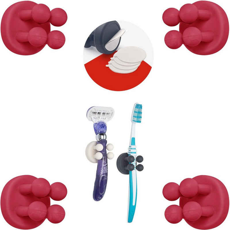 TECBULL Zahnbürstenhalter "FUNNY HOOKS" mit Ersatzklebepads, Zahnbürsten Halter, Rasierhalter, (4-St), Rasierhalter Dusche, Rasier Ständer, Rasierer Halter Bad