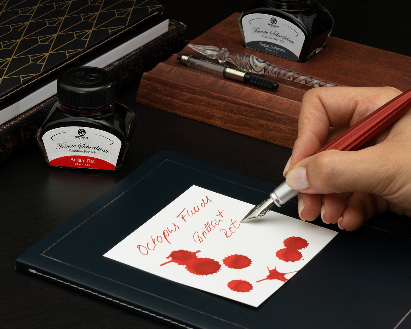GERMANY Schreibtinte mit (Spar-Set Aero Tintenkonverter Brillant-Rot Schreibtinte, von Octopus IN und mit MADE Fluids), Füllhalter rot DIPLOMAT