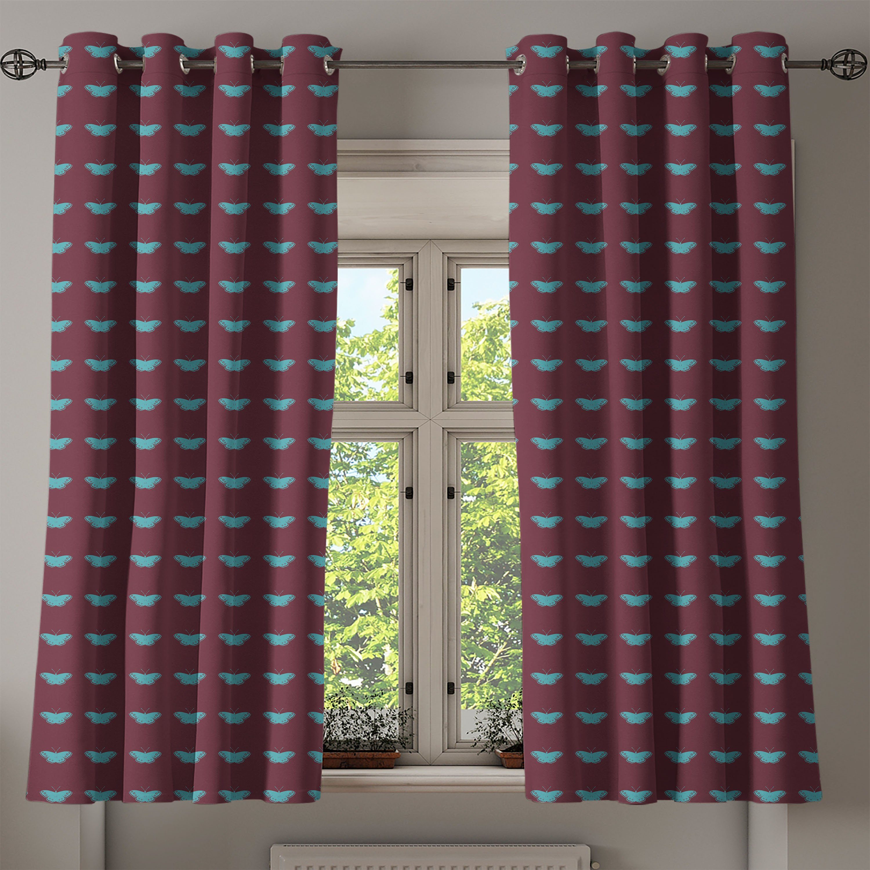 Wohnzimmer, Dekorative Gardine für Schlafzimmer Dark Blue 2-Panel-Fenstervorhänge on Schmetterling Wings Abakuhaus,