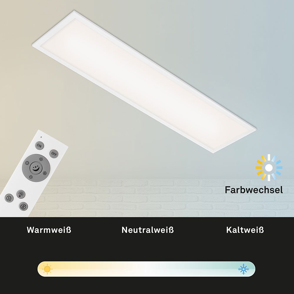 Briloner Leuchten LED Deckenleuchte, LED-Leuchtmittel fest verbaut, Kaltweiß, Warmweiß, Neutralweiß, Tageslichtweiß, Farbwechsel, Panel Aufbau Deckenlampe weiß dimmbar Fernbedienung CCT LED L 100 cm