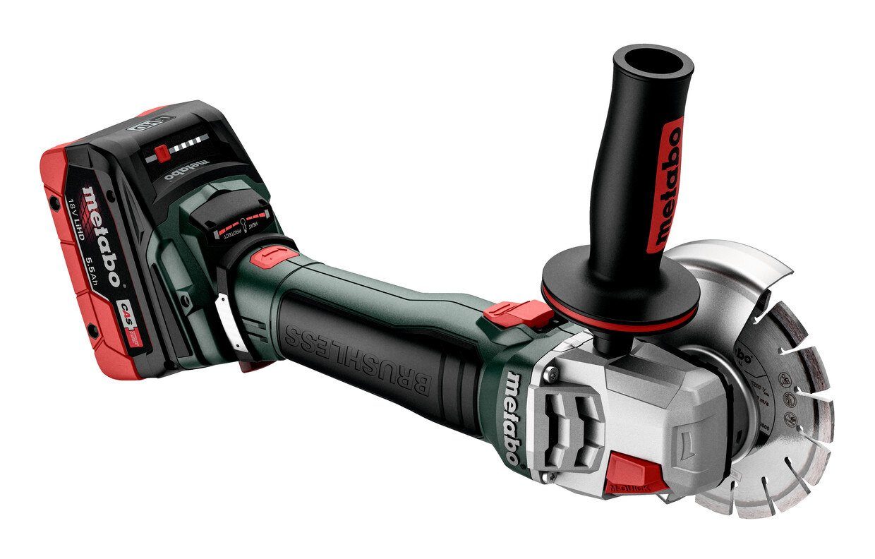 metabo Akku-Winkelschleifer WB 18 LT BL 11-125 Quick, max. 10000 U/min, 2 x 5,2 Ah Li-Ion im Karton