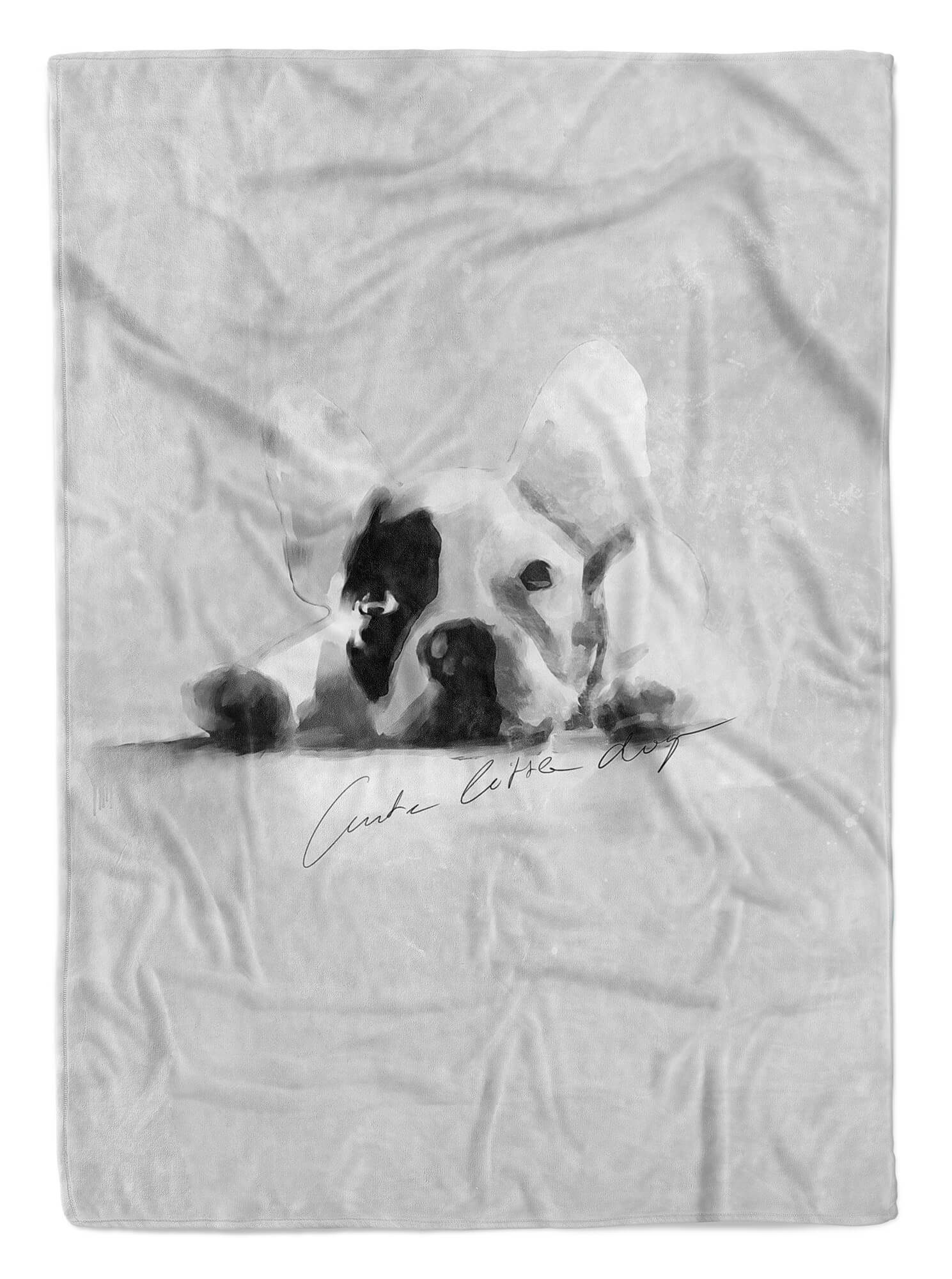 Sinus Art Handtücher Baumwolle-Polyester-Mix Strandhandtuch Grau (1-St), Motiv, Handtuch Dogge französische Handtuch Kuscheldecke Saunatuch