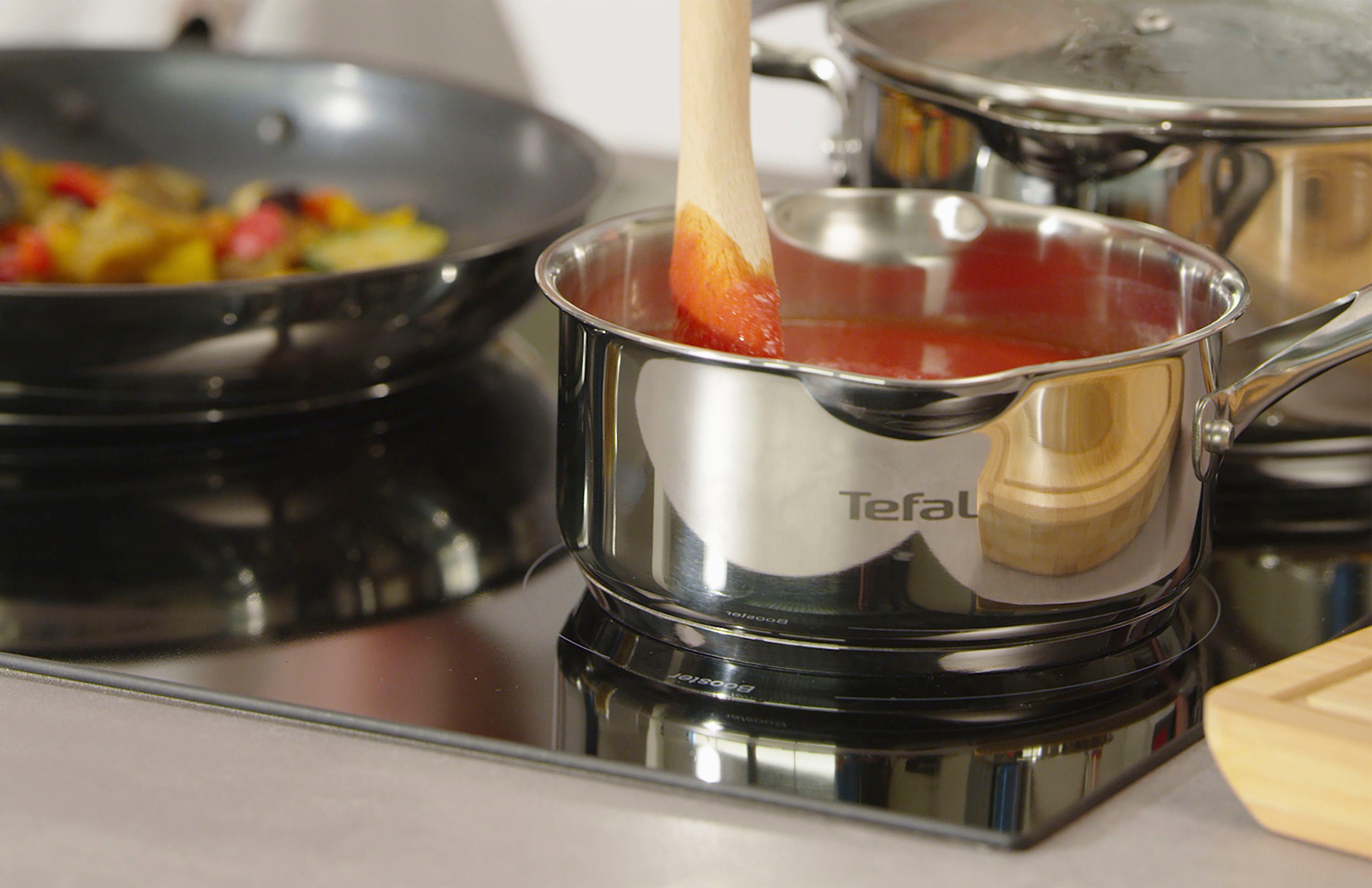 Tefal Topf-Set Duetto+ G719S7, Edelstahl 18/10 (Set, 7-tlg., Kochtopf mit Glasdeckel 16/20/24 cm, Stielkasserolle 16 cm), hochwertiger Edelstahl, hochglanzpoliert, Glasdeckel mit Siebfunktion