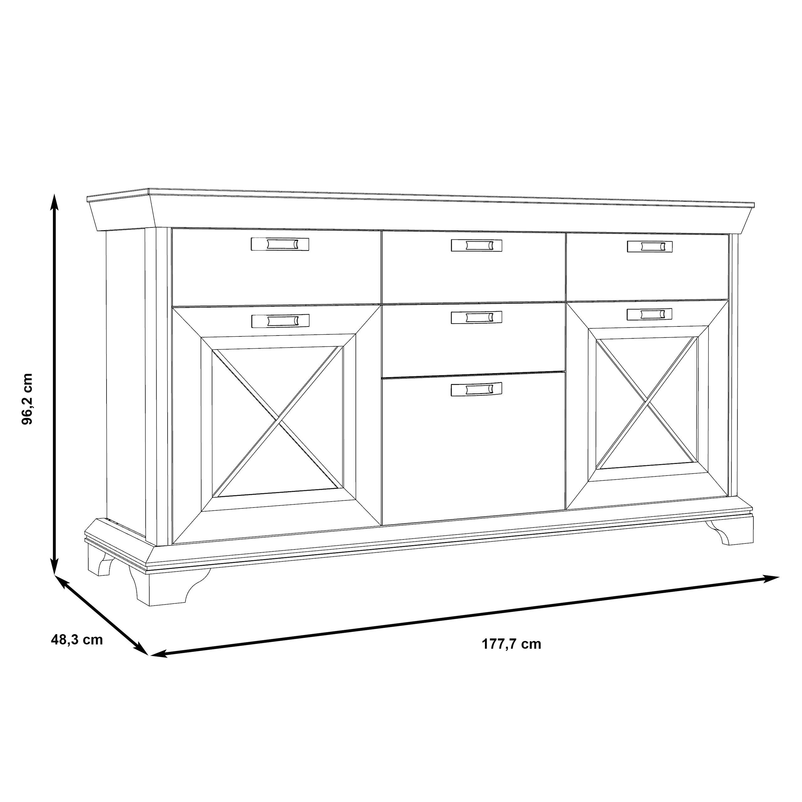 Newroom Highboard Pinie Weiß 178 cm, Highboard Pinie Weiß Modern Landhaus Kommode Sideboard Wohnzimmer