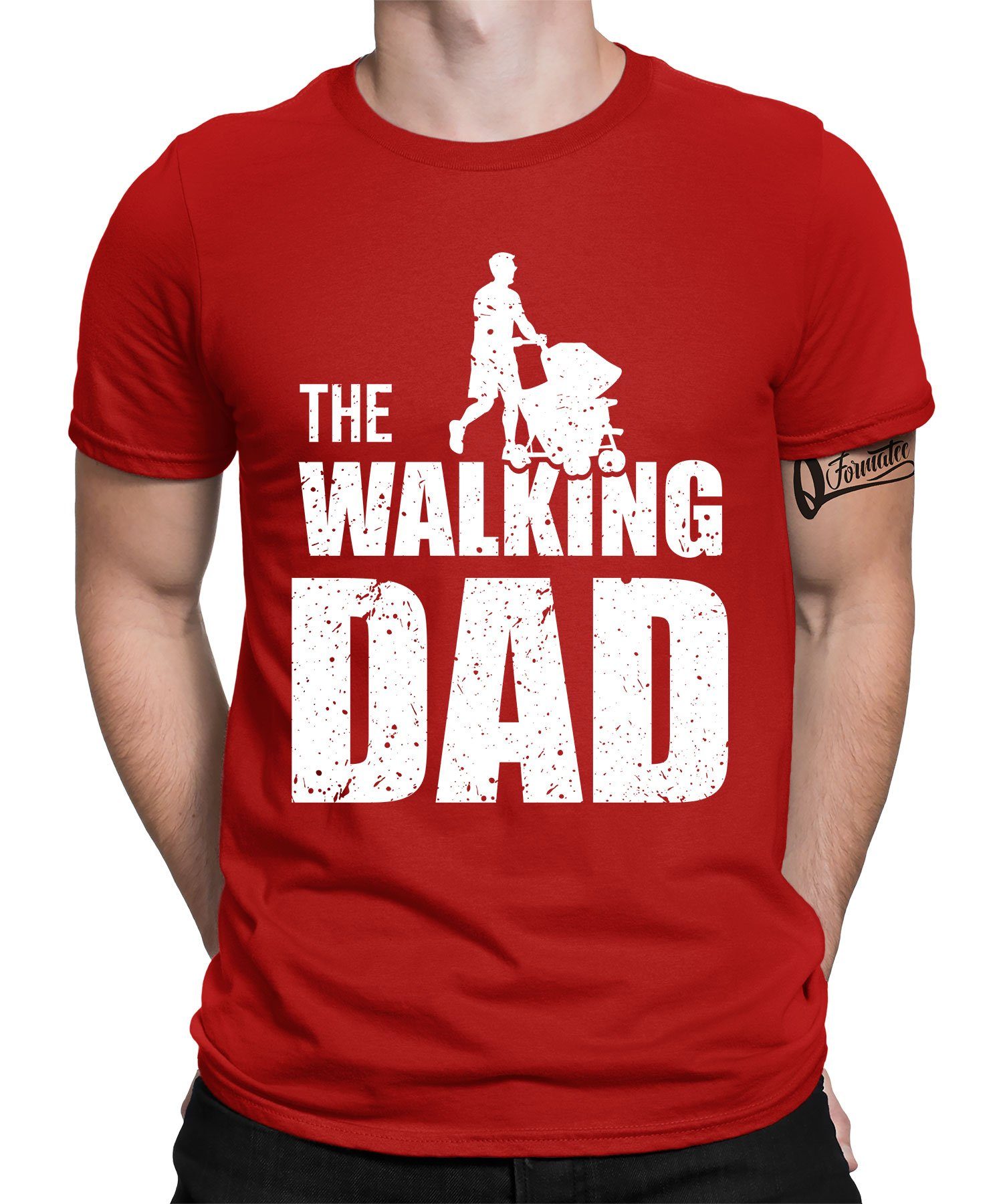 Quattro Formatee Kurzarmshirt The Walking Dad - Papa Vatertag Vater Herren T-Shirt (1-tlg) Rot