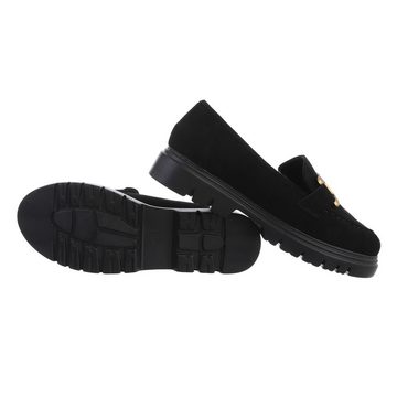 Ital-Design Damen Mokassins Freizeit Slipper Blockabsatz Mokassins in Schwarz