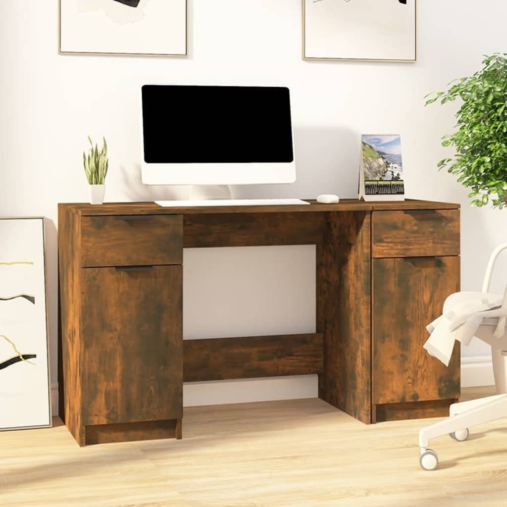 furnicato Schreibtisch mit Beistellschrank Räuchereiche Holzwerkstoff
