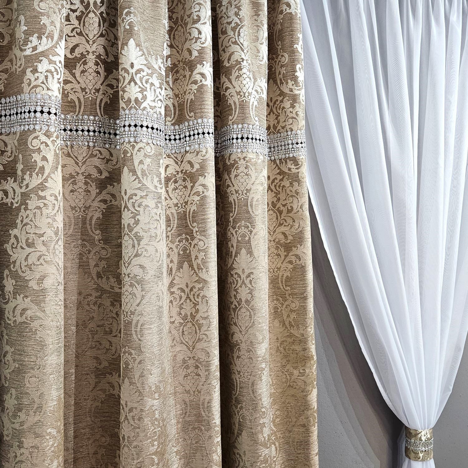 Gardinen by Justyna Verdunkelungsvorhang Vorhang Schal Set Gold Beige, Kräuselband, Lichtschutz, Blickdicht,Verdunkelung,Verdunkelt,Kräuselband,Store