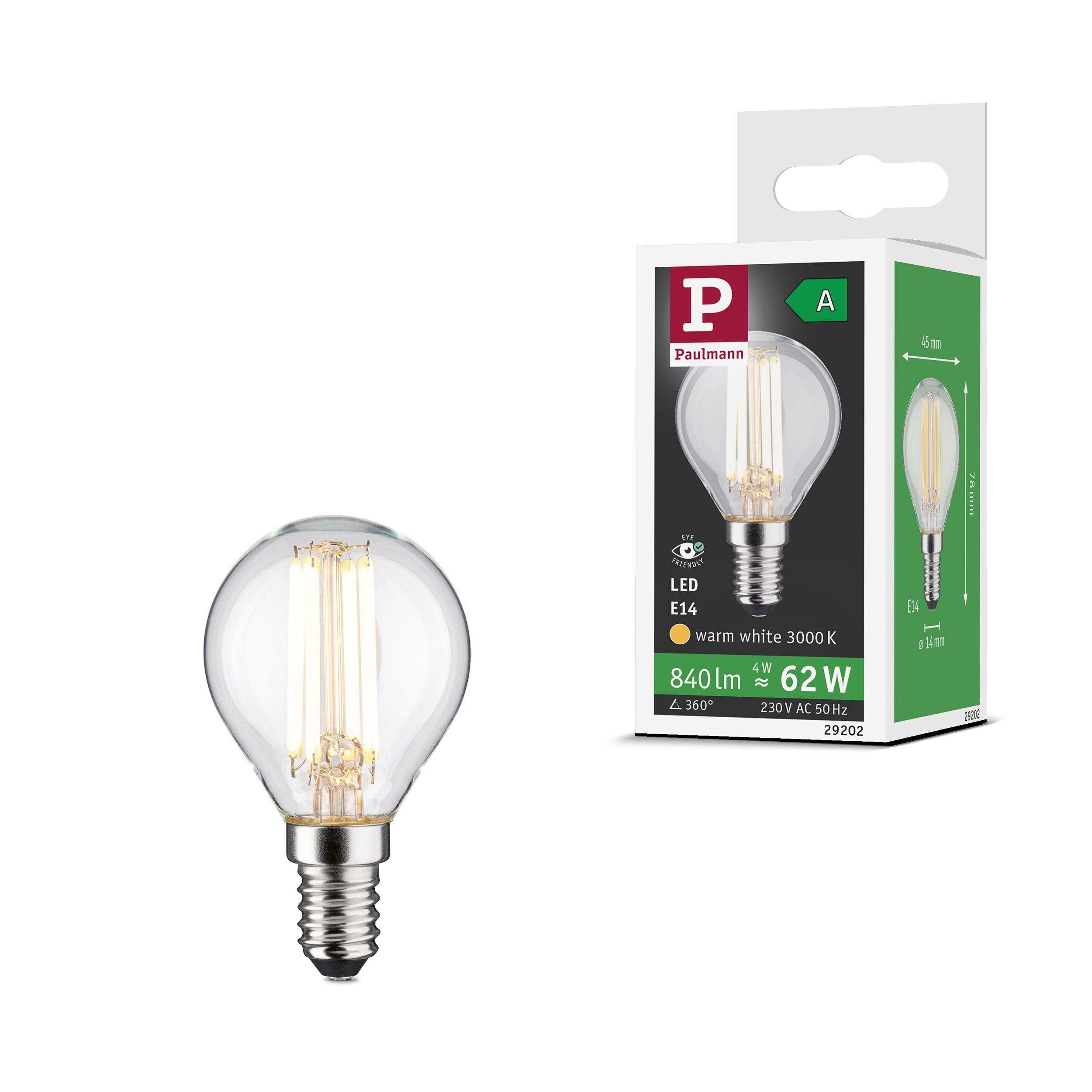 Paulmann LED-Filament Efficient-Line Filament 230V LED Tropfen E14 78 mm 840lm 4W 3000K Klar, E14, 1 St. von Paulmann