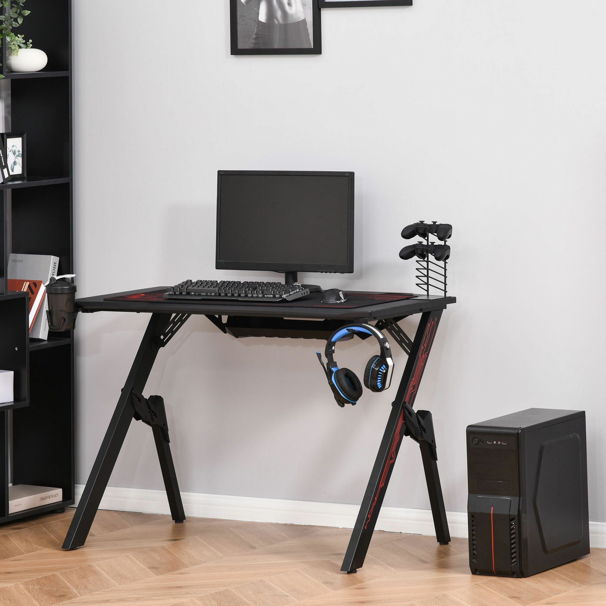Schreibtisch Gamingtisch und mit Getränkehalter Headset-Haken HOMCOM
